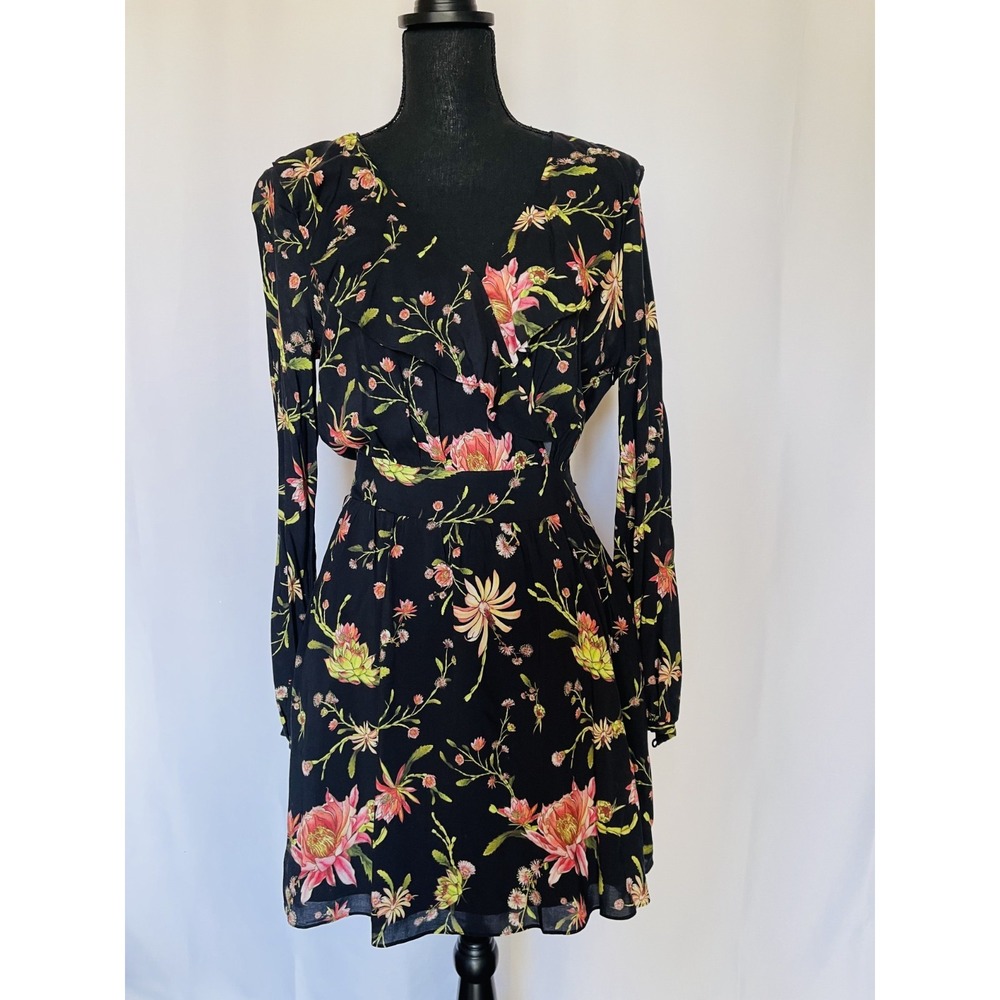 RACHEL ZOE Women Longsleeve V-Neck Floral Mini Dress Size 2 - Picture 1 of 12